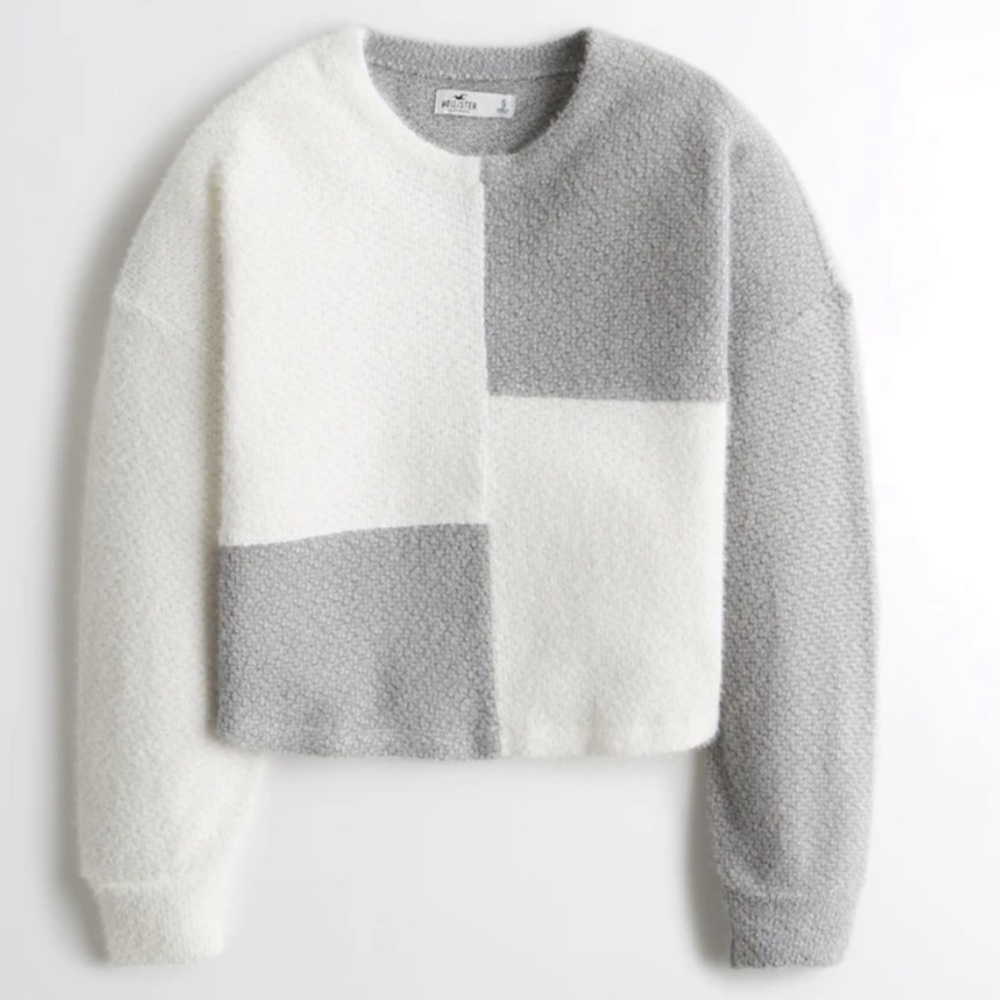 Hollister Patchwork Sweater Grey and White size XL